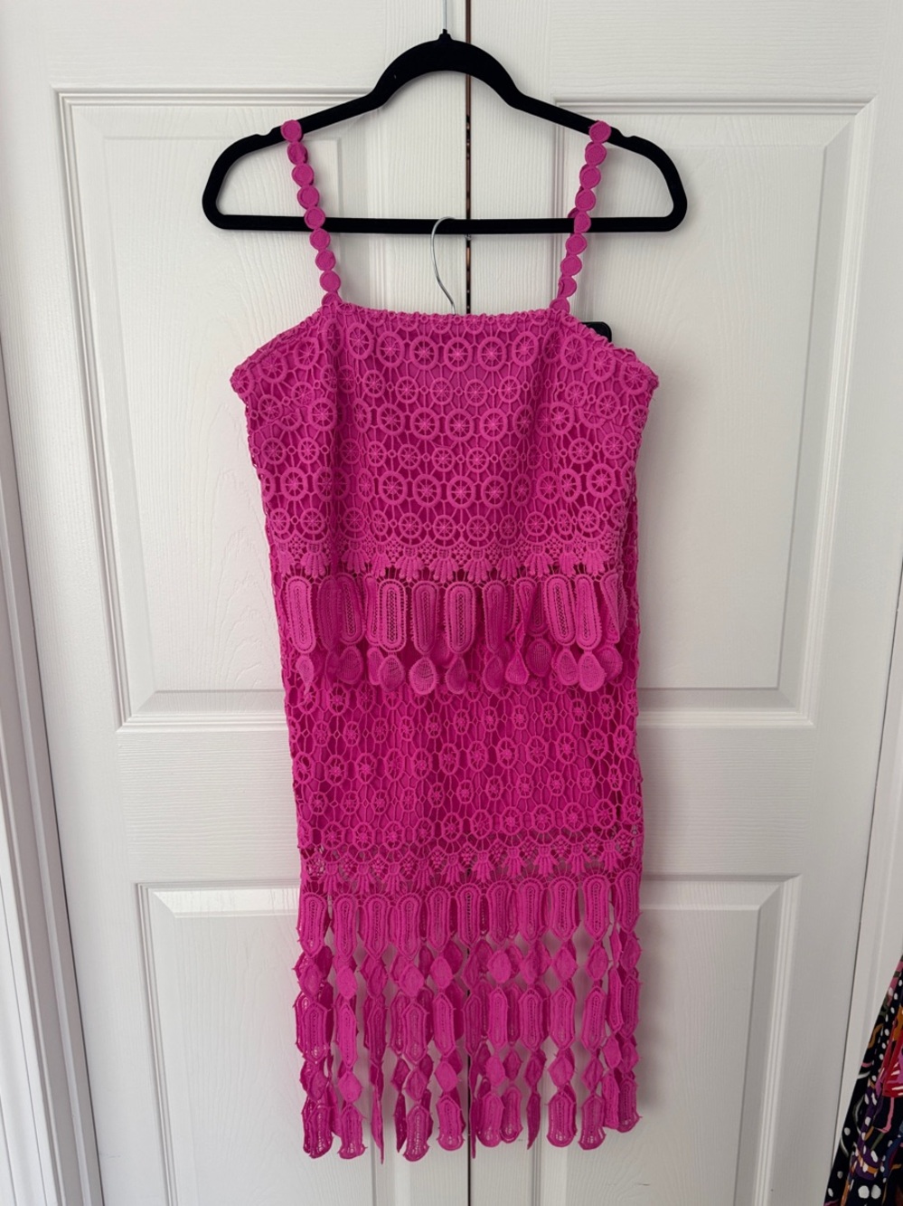 Hot Pink Crochet Fringe Mini Dress